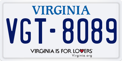 VA license plate VGT8089