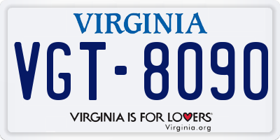VA license plate VGT8090