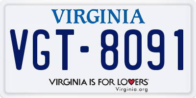 VA license plate VGT8091