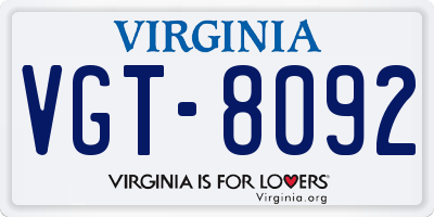 VA license plate VGT8092