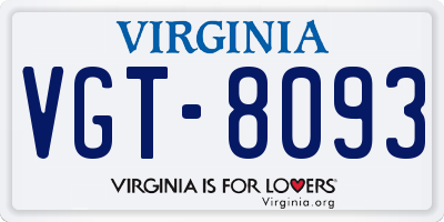 VA license plate VGT8093