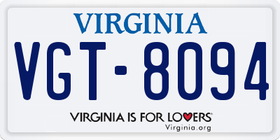 VA license plate VGT8094