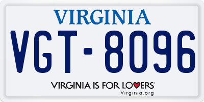 VA license plate VGT8096
