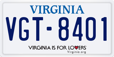 VA license plate VGT8401