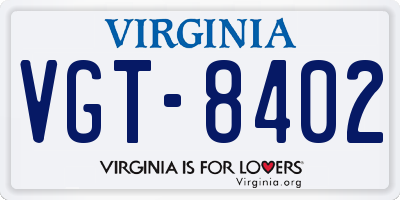 VA license plate VGT8402