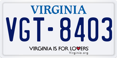 VA license plate VGT8403