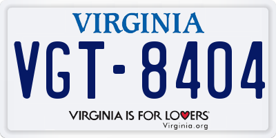 VA license plate VGT8404