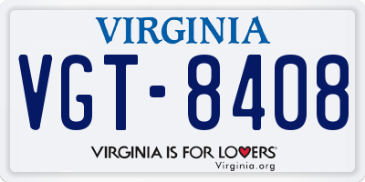 VA license plate VGT8408