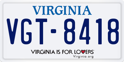 VA license plate VGT8418
