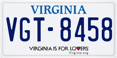 VA license plate VGT8458