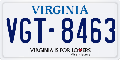 VA license plate VGT8463