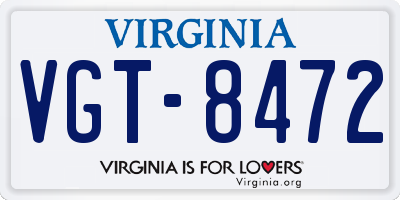 VA license plate VGT8472