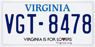 VA license plate VGT8478