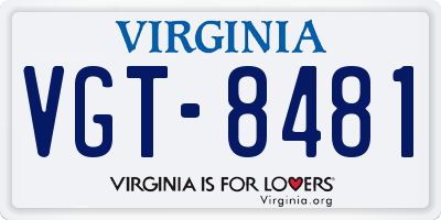 VA license plate VGT8481