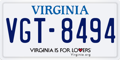 VA license plate VGT8494