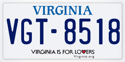 VA license plate VGT8518