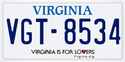 VA license plate VGT8534