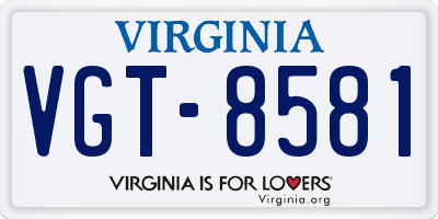 VA license plate VGT8581