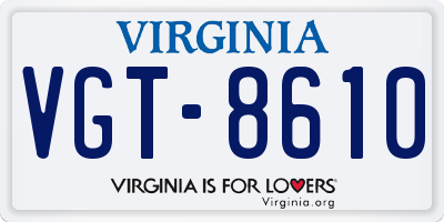 VA license plate VGT8610