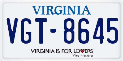 VA license plate VGT8645
