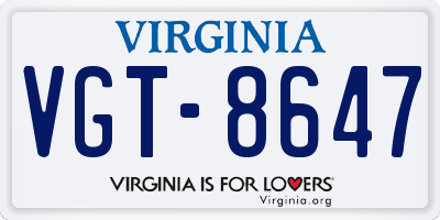 VA license plate VGT8647