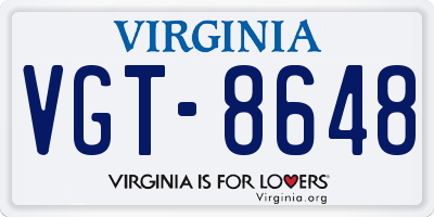 VA license plate VGT8648