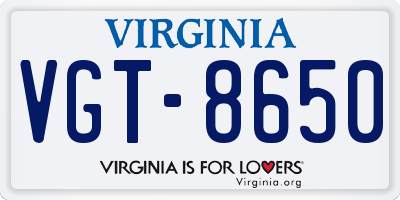 VA license plate VGT8650