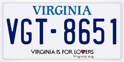 VA license plate VGT8651