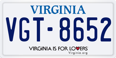 VA license plate VGT8652