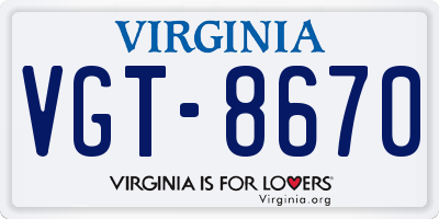 VA license plate VGT8670