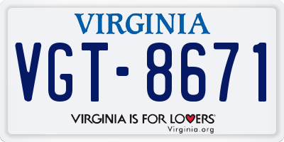 VA license plate VGT8671