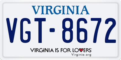 VA license plate VGT8672