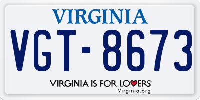 VA license plate VGT8673