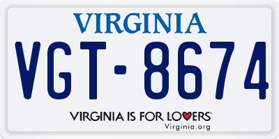 VA license plate VGT8674