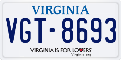 VA license plate VGT8693