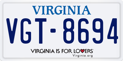 VA license plate VGT8694