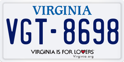VA license plate VGT8698