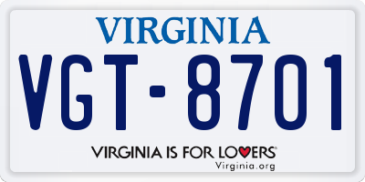 VA license plate VGT8701
