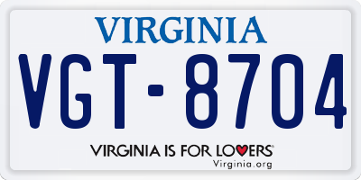 VA license plate VGT8704