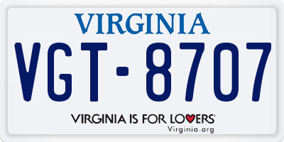 VA license plate VGT8707