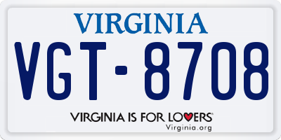 VA license plate VGT8708