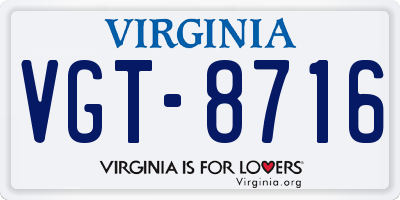 VA license plate VGT8716
