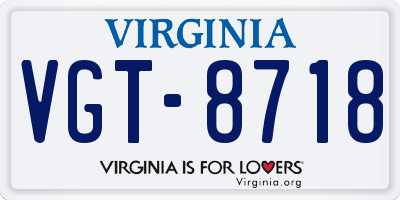 VA license plate VGT8718
