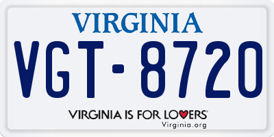 VA license plate VGT8720