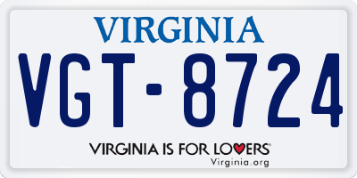 VA license plate VGT8724