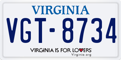 VA license plate VGT8734