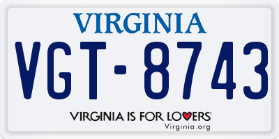 VA license plate VGT8743