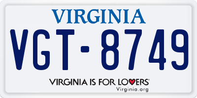 VA license plate VGT8749