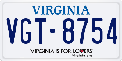 VA license plate VGT8754