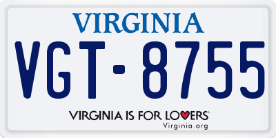 VA license plate VGT8755